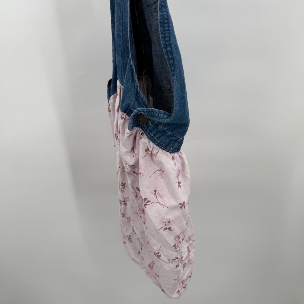 Vintage Washington Dee Cee Upcycled Denim Overall Dress Pink Floral Measurements - Picture 5 of 13